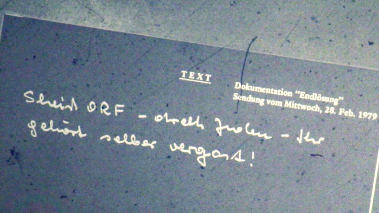 © ORF Protokoll eines Zuschauer-Anrufs 1979: Handschriftliche Notiz mit Bezug auf die Dokumentation "Endlösung"