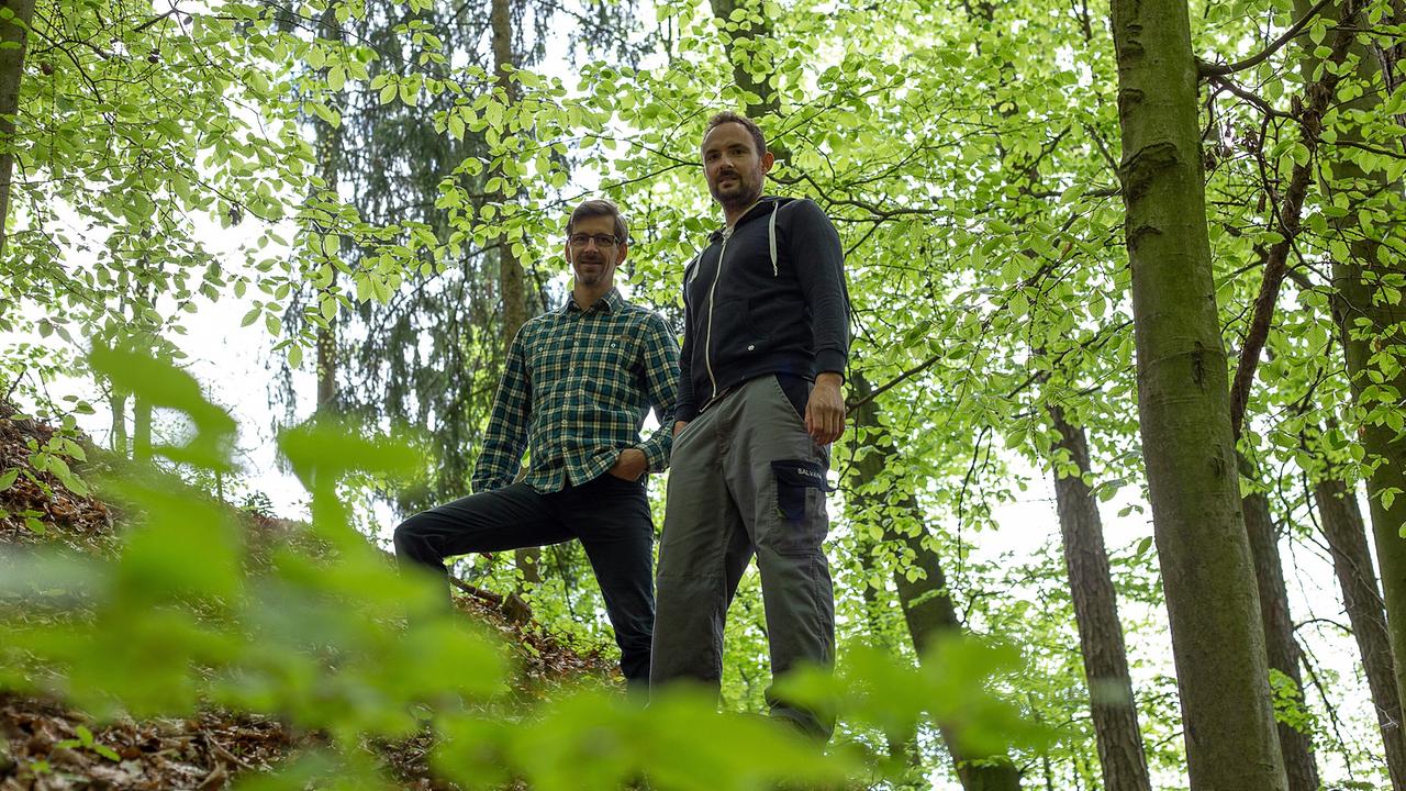 © ORF/Satel Film/Katharina Heigl Designer und Tischler Raimund Gamerith mit dem Holzspezialist seines Vertrauens Stefan Schlager auf der Suche nach dem idealen Baum