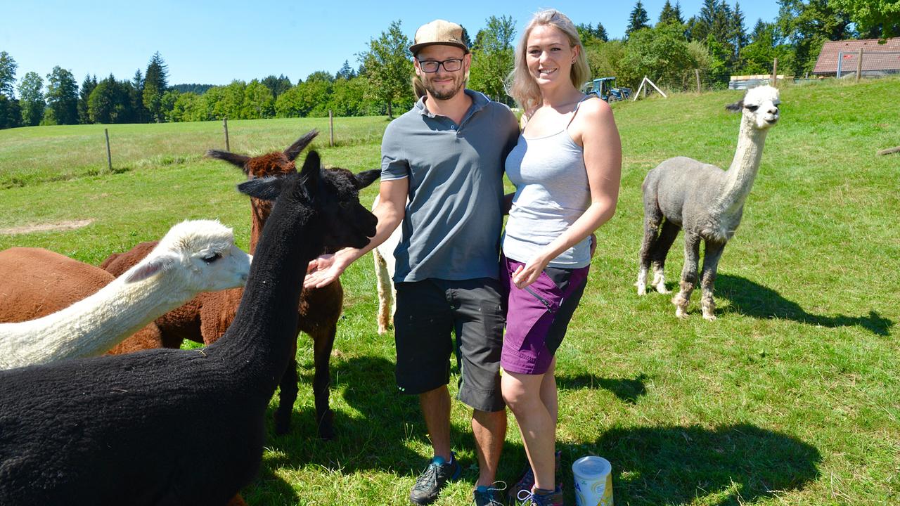 Jungbäuerin Lisa Schruckmayr und ihr Mann Sebastian in Mitten der Yaks und Alpakas vom eigenen Hof