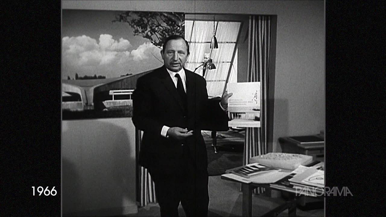 © ORF Am Schwarz-Weiss-Bild aus dem Jahr 1966 ist der Architekt Roland Rainer in seinem Büro zu sehen