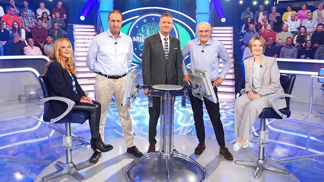 Die Millionenshow: Marie-Luise Dremsek-Parisini (Wien), Alexander Stefan (Linz), Armin Assinger, Heinz Neugebauer (Stattegg in der Steiermark), Andrea Grand (Tulln)