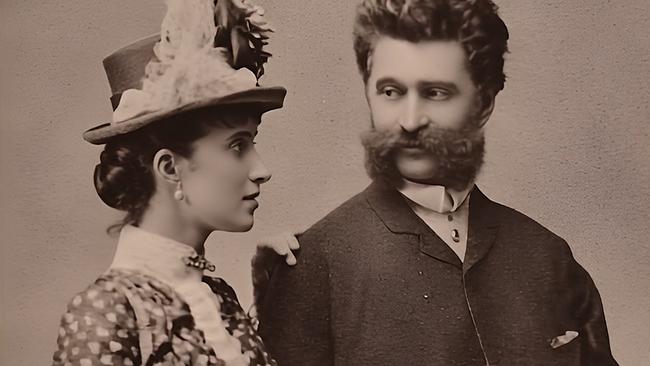 © ORF/ÖNB Schwarzweißfotografie von Johann Strauss Sohn mit seiner dritten Ehefrau Adele Strauss