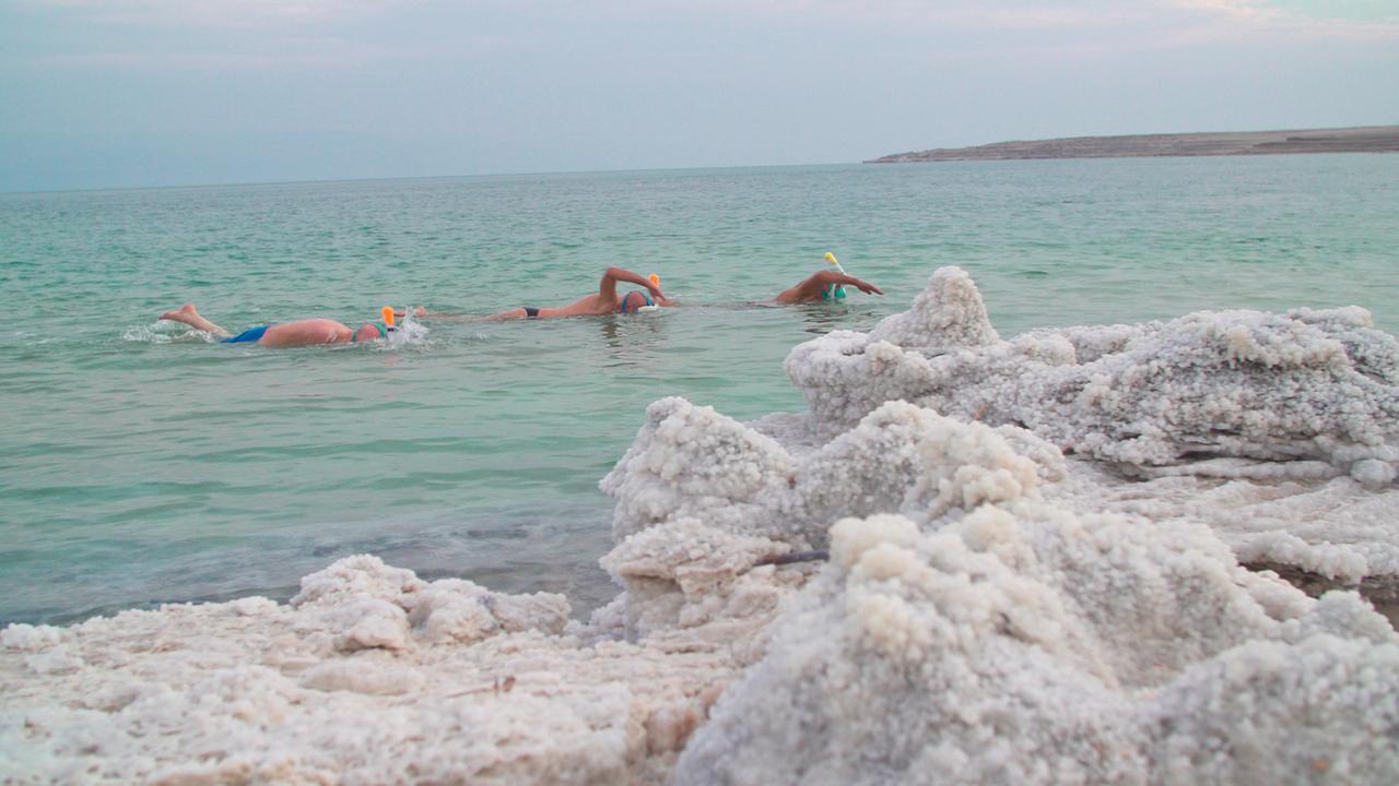 "Die Retter des Toten Meeres": Der Salzgehalt des Toten Meeres ist so hoch, dass ein Verschlucken des Wassers schwere gesundheitliche Folgen haben kann.