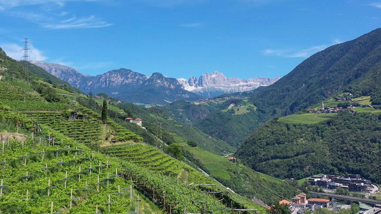 "Südtirol - Heimat auf Italienisch": Blick zum Rosengarten, Südtirols Symbolberg in den Dolomiten