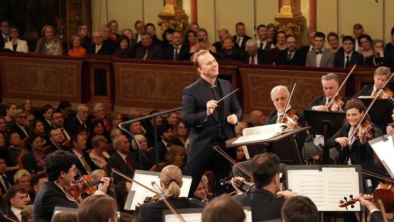 Dirigent Yannick Nézet-Séguin und die Wiener Philharmoniker bei der Generalprobe zum Neujahrskonzert vor Publikum im Goldenen Saal des Wiener Musikvereins 