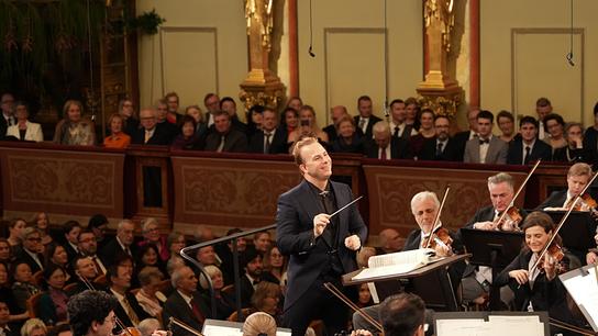 Dirigent Yannick Nézet-Séguin und die Wiener Philharmoniker bei der Generalprobe zum Neujahrskonzert vor Publikum im Goldenen Saal des Wiener Musikvereins 