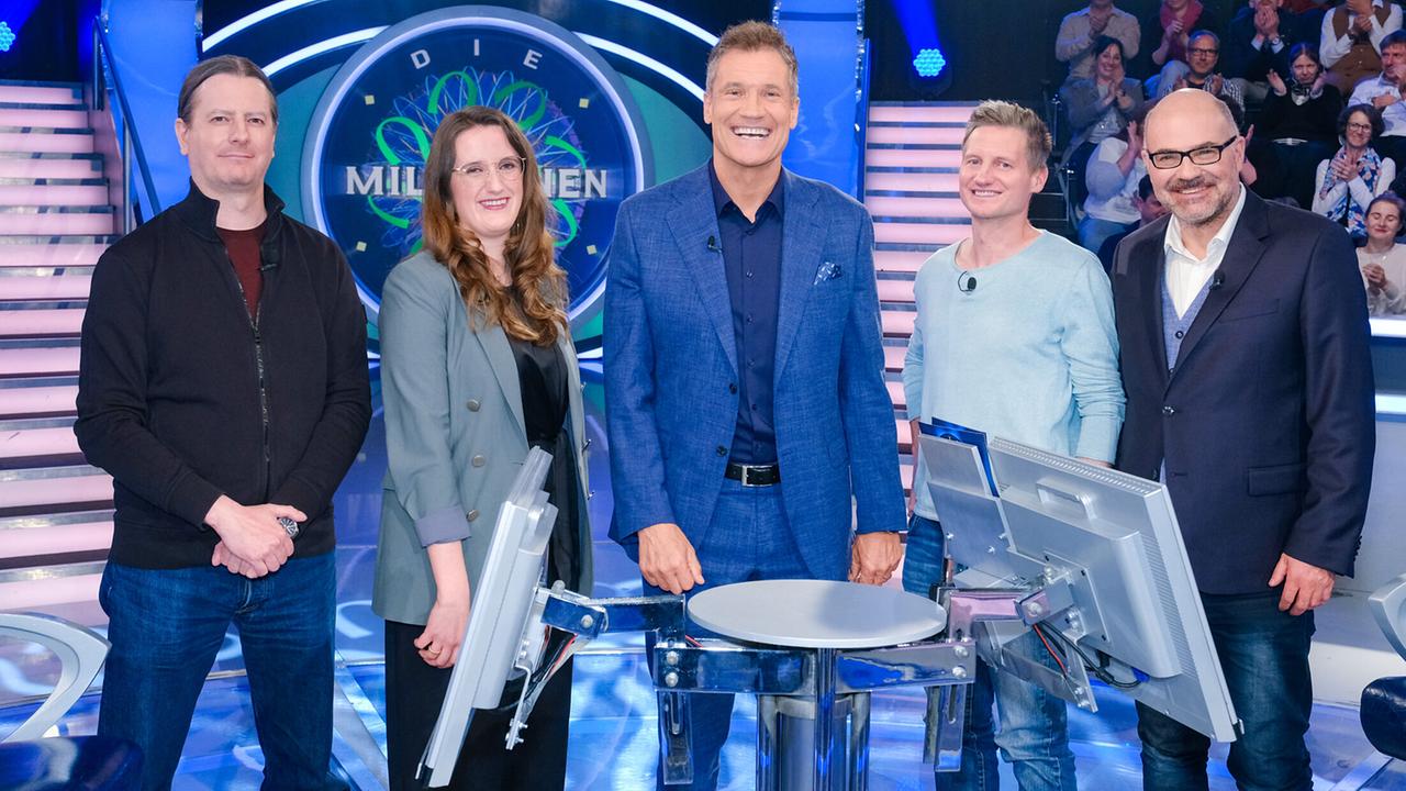 "Die Millionenshow" am 26.6.2023: Florian Hechenberger (Salzburg), Jennifer Zeller (Nesselwängle, Tirol), Andreas Werner Dick (Wien), Thomas Helmel (Lunz am See, Niederösterreich)