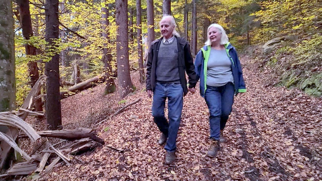 © ORF Ein Paar spaziert Händchen haltend auf einem Waldweg