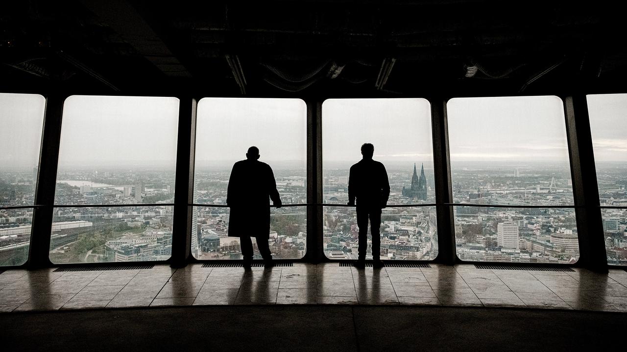 "Tatort: Colonius": Freddy Schenk (Dietmar Bär) und Max Ballauf (Klaus J. Behrendt) in der Kuppel des Kölner Fernsehturms „Colonius“.