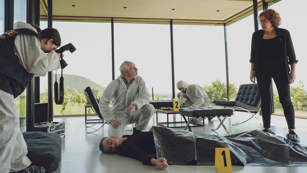 "Tatort – Verschwörung": Günter Franzmeier (Werner Kreindl), Matthias Franz Stein (Dr. Leytner), Adele Neuhauser (Bibi Fellner)