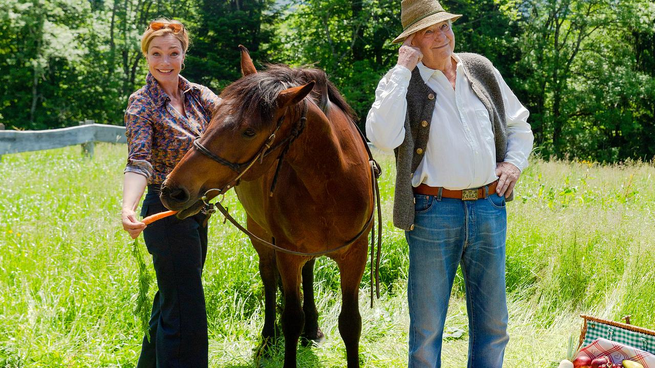 Barthl und Sophie stehen zusammen auf der Pferdeweide.