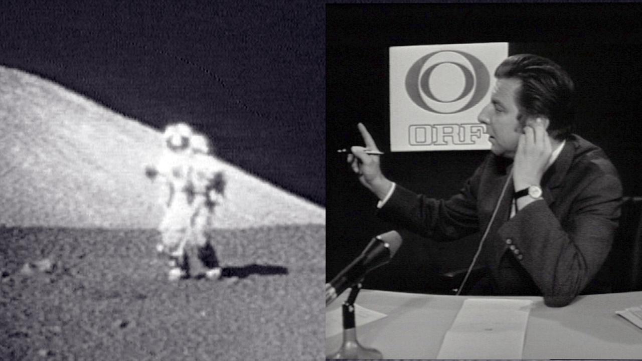 Hugo Portisch bei der ORF-Übertragung der Mondlandung - "Apollo 11" 1969.