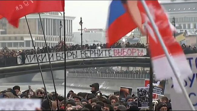 Demo, Menschenmenge, Oppostion, Protesten wegen Regierung, Moskau.