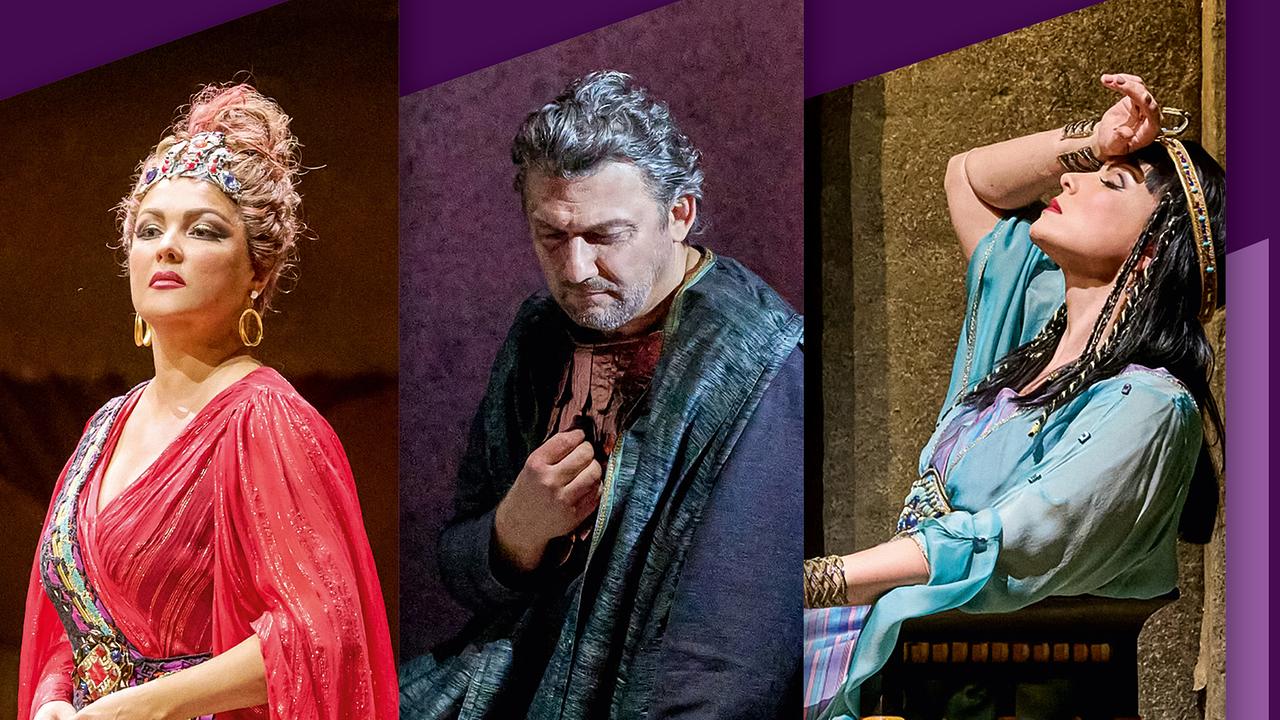 Anna Netrebko (Aida), Jonas Kaufmann (Radames), Elina Garanca (Amneris) in "Aida", Inszenierung der Wiener Staatsoper 2023