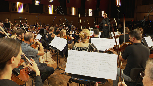 © ORF / Seitenblicke Ein Orchester spielt in einem Konzertsaal.