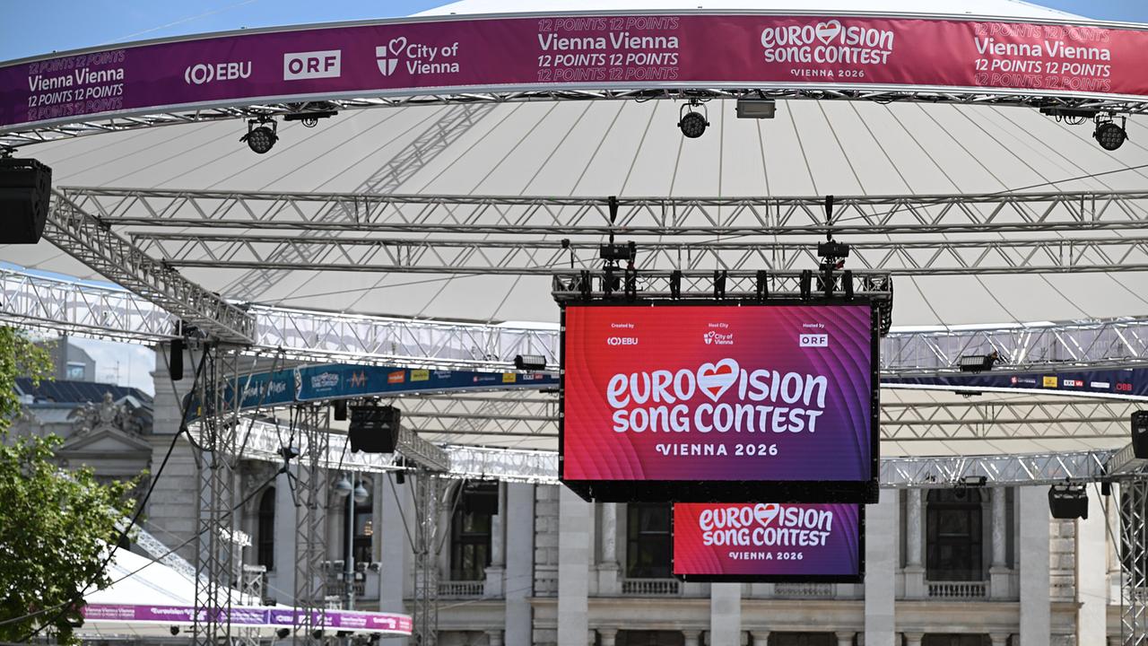 Construction of the Eurovision Village at Rathausplatz