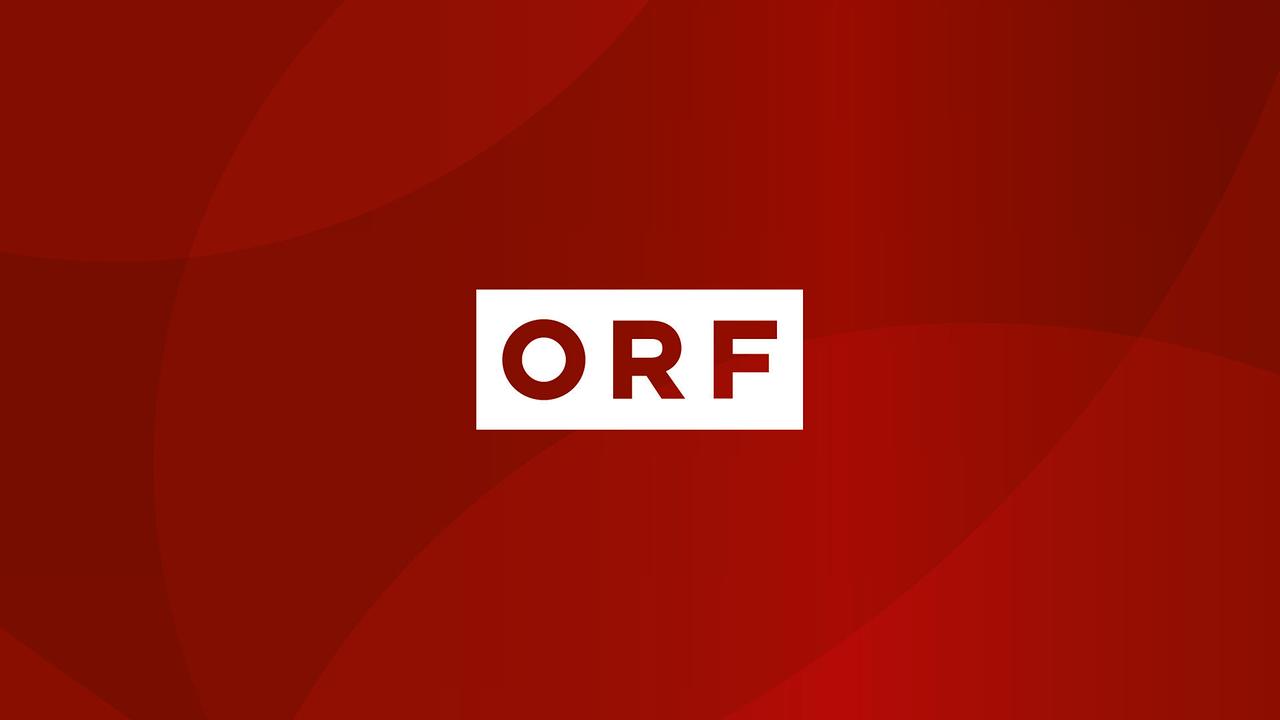 Das ORF‑Logo mit weißen Buchstaben in einem rechteckigen Feld auf rotem Hintergrund.