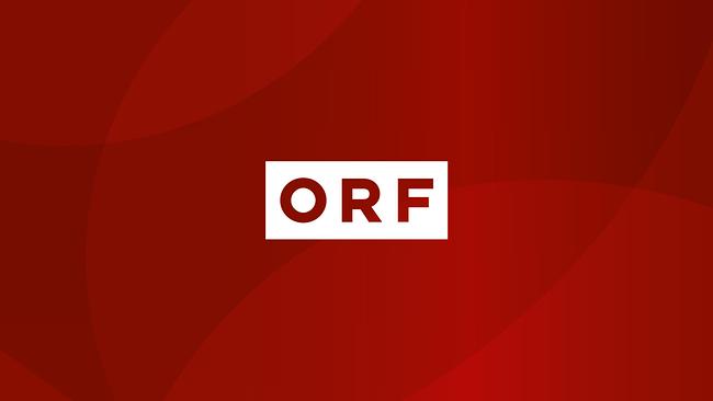 Das ORF‑Logo mit weißen Buchstaben in einem rechteckigen Feld auf rotem Hintergrund.