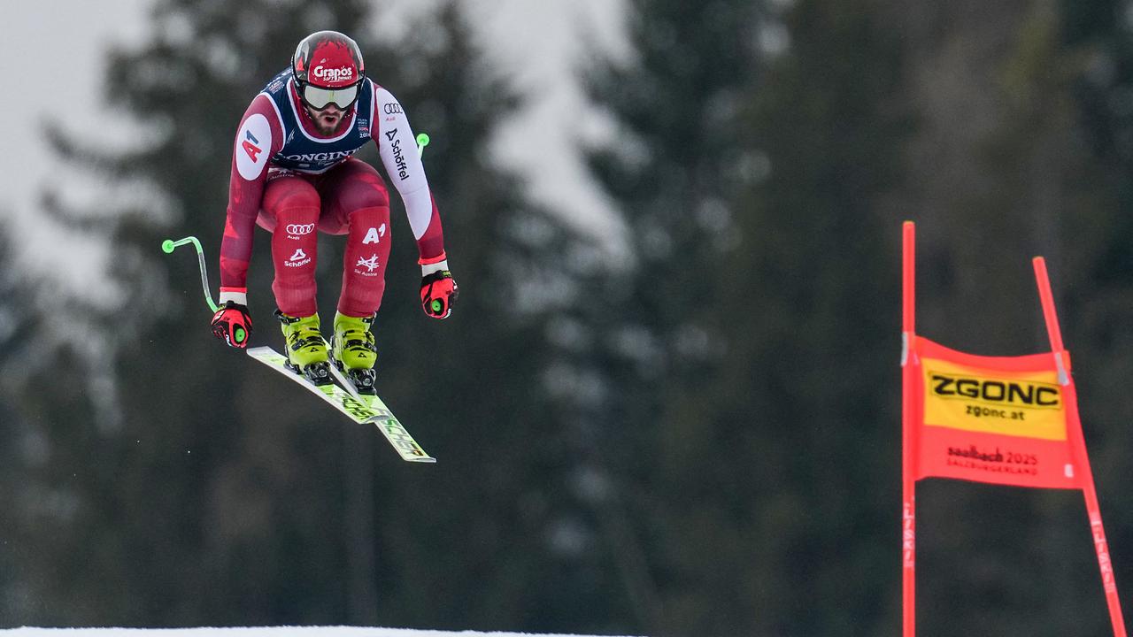 © APA/AFP/Dimitar DILKOFF Der Österreicher Daniel Hemetsberger nimmt am 12. Februar 2025 in Hinterglemm an der Abfahrt der Herren-Team-Kombination der FIS Alpinen Ski-Weltmeisterschaften Saalbach 2025 teil