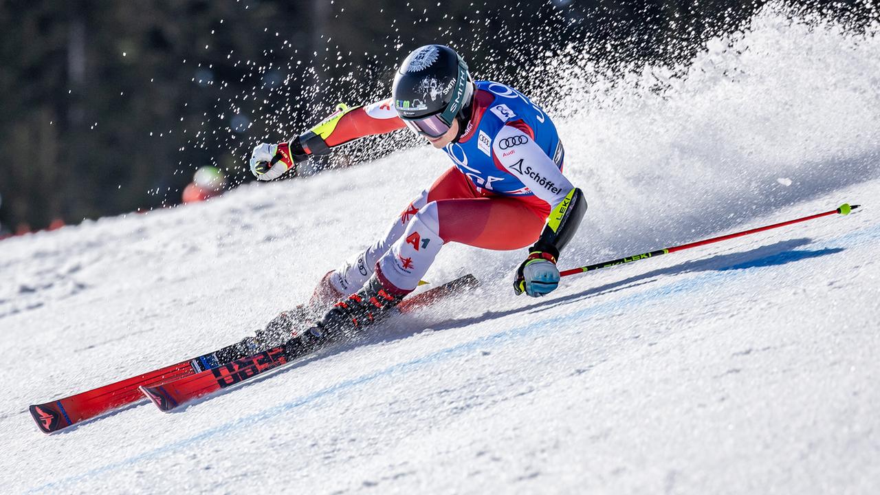 Julia Scheib (AUT) während des 1. Durchgang des Riesentorlauf der Frauen, im Rahmen des Ski-Weltcup Finales am Sonntag, 17. März 2024, in Saalbach-Hinterglemm.