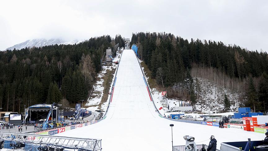 © APA/ERWIN SCHERIAU Eine Übersicht der Sprungschanze am Donnerstag, 25. Jänner 2024, vor dem Training im Rahmen der Skiflug-Weltmeisterschaften am Kulm in Bad Mitterndorf.