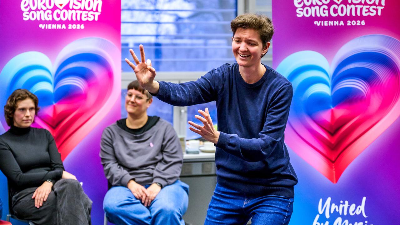 © ORF/Klaus Titzer Anja Burghardt in action at the casting for sign performers at the 70th Eurovision Song Contest