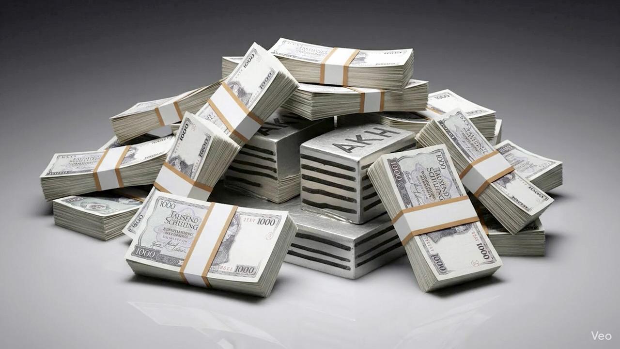 © ORF/Pammer Film AKH-Modell, auf dem ein Stapel gebündelter 1000-Schilling-Banknoten liegt