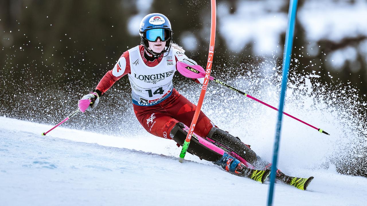Katharina Truppe (AUT) am Dienstag, 11. Februar 2025, in Aktion im Slalom der Team-Kombination der Frauen, anl. der alpinen Ski-WM in Hinterglemm.