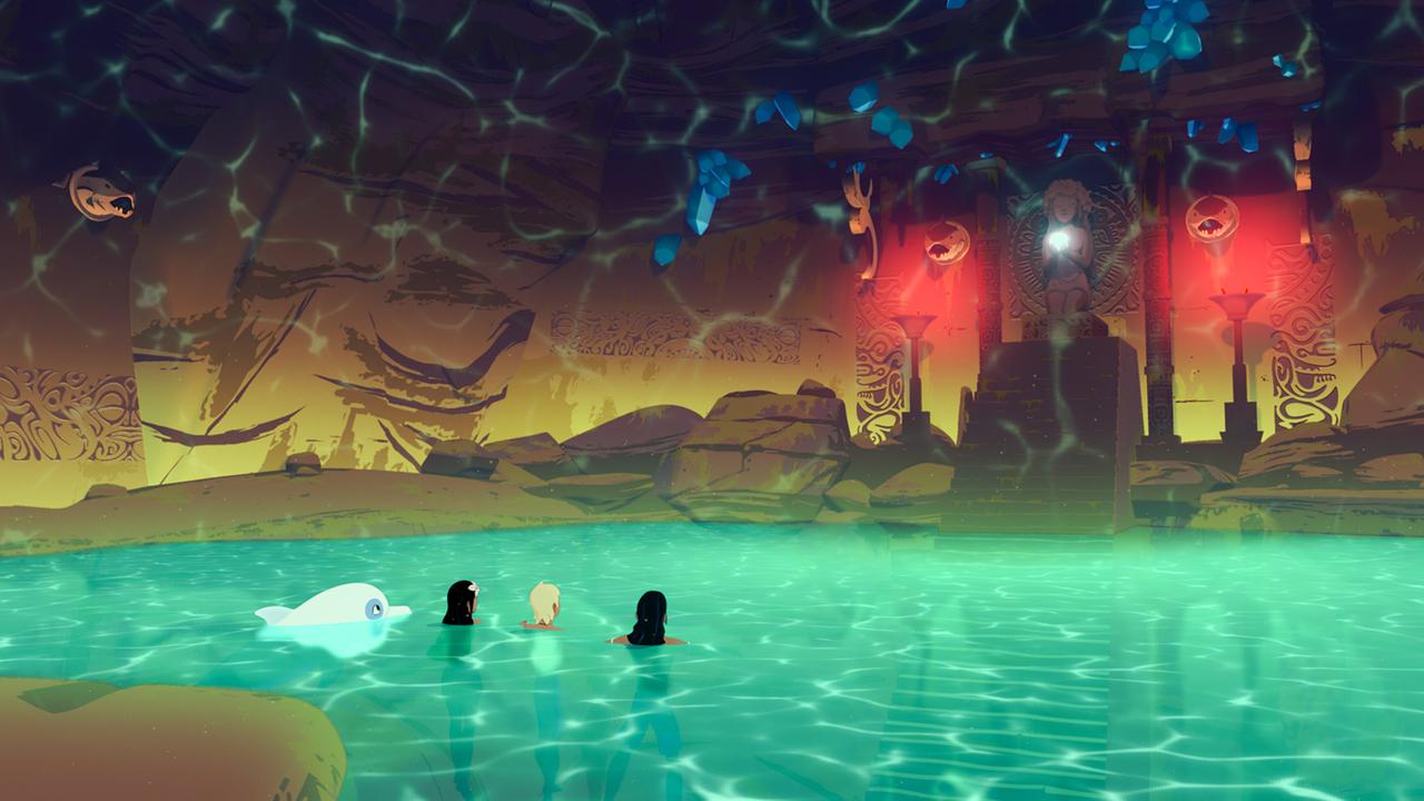 Zoom - Der weiße Delfin: Zoom, Timeti, Yann und Auru haben eine prachtvolle Höhle unter Wasser entdeckt. Hier soll die erste Königin von Maotou ihren Schatz versteckt haben.